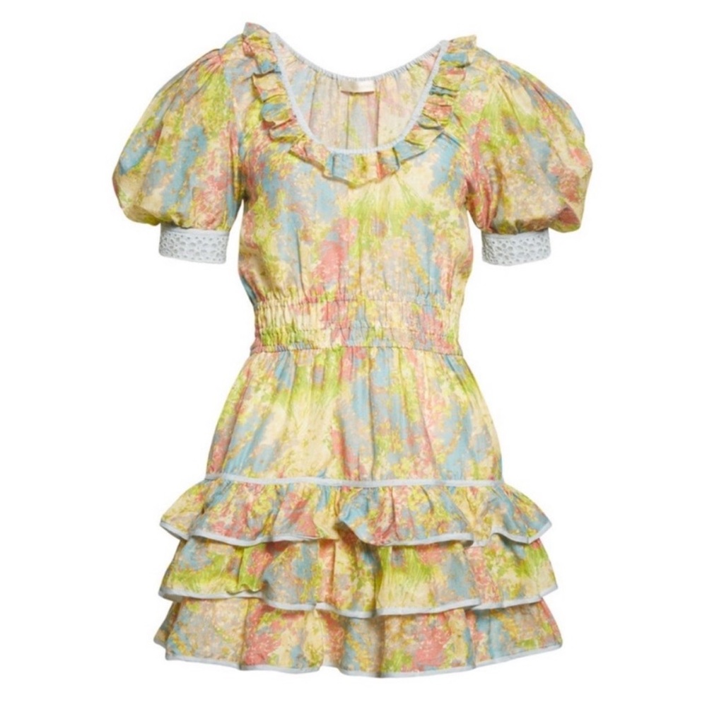 Love Shack Fancy Safiya Silk Mini Dress Pastel Fields